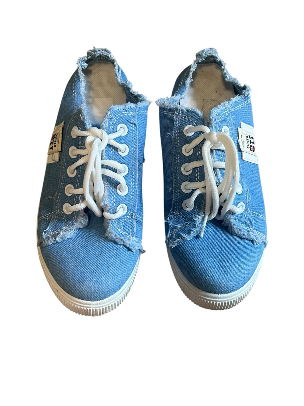 Women's Frayed Denim Lace-Up Sneakers - Light Blue